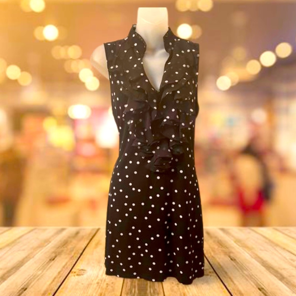 White House Black Market Black and White Polka Dot Dress | Size L